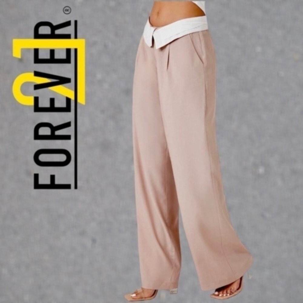 FOREVER 21 NWT Foldover Wide-Leg Pale Peach Trousers/XL